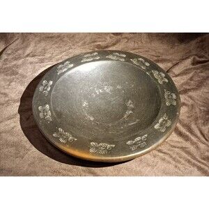 Vintage Handmade Sasak Pottery Earthenware Footed Bowl With Fish Motif 9.5"